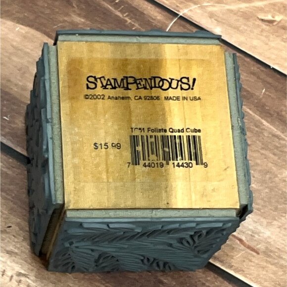 2002 STAMPENDOUS TC51 FOLIATE QUAD CUBE WOOD MOUNTED RUBBER STAMP LEAF PLANT - Picture 2 of 6